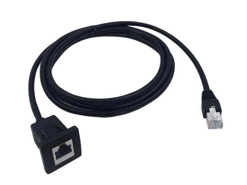 CERRXIAN RJ45 Male to Female LAN Ethernet Network Cat 5e Panel Mount Cable (Black)(2m) - Image 1